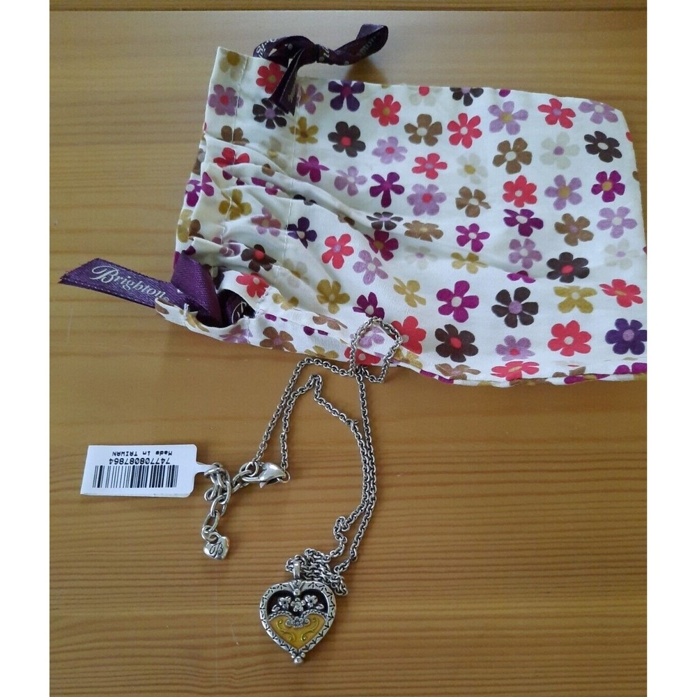 Brighton Joy Heart Necklace Yellow Black Silver Plate Reversible Pendant J42052